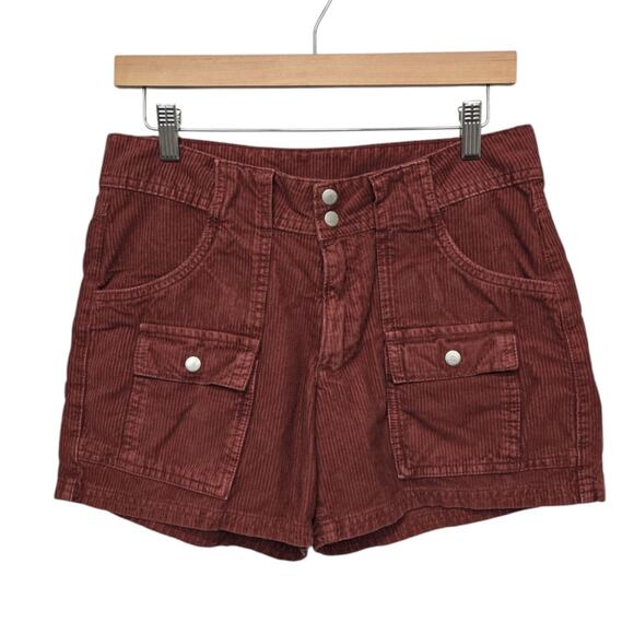 BDG Urban Outfitters Corduroy Shorts‎ Wine Red Size 8 Flap Pockets Burgundy Boho - Picture 1 of 8